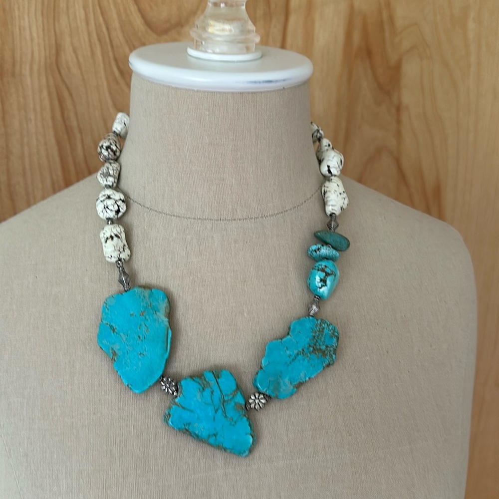 Handmade natural stone statement necklace turquoise